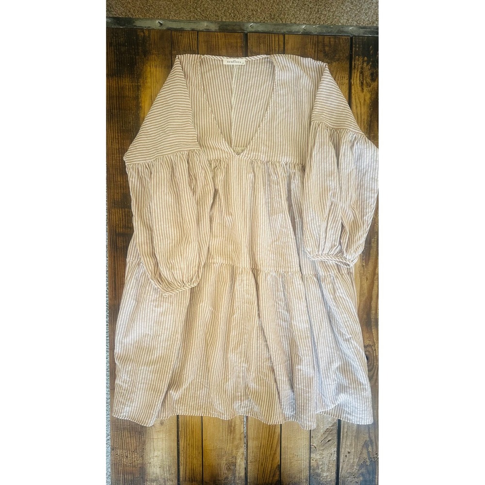 Neuflora Striped Babydoll Mini Dress Balloon‎ Sleeve Boho Eco Aesthetic S/M